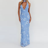 BXOXO Women Floral Maxi Dress Spaghetti Strap Slip Dress Y2k Bodycon Backless Flowers Print Going Out Long Sundress